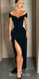 Black Velvet Off the Shoulder Modest  Elegant Stylish Party Evening Long Prom Dresses PD1112