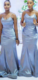 Blue Mermaid Modest Formal Bridesmaid Dresses, Wedding Party Guest Dress BD107