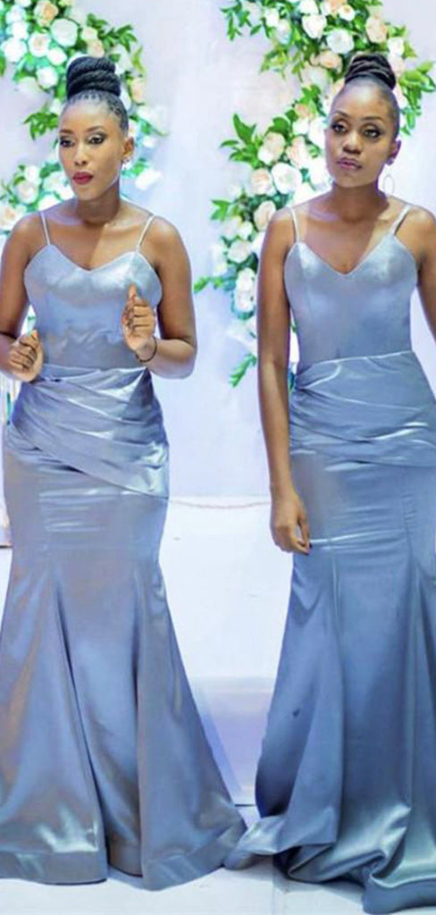 Blue Mermaid Modest Formal Bridesmaid Dresses, Wedding Party Guest Dress BD107