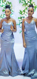 Blue Mermaid Modest Formal Bridesmaid Dresses, Wedding Party Guest Dress BD107
