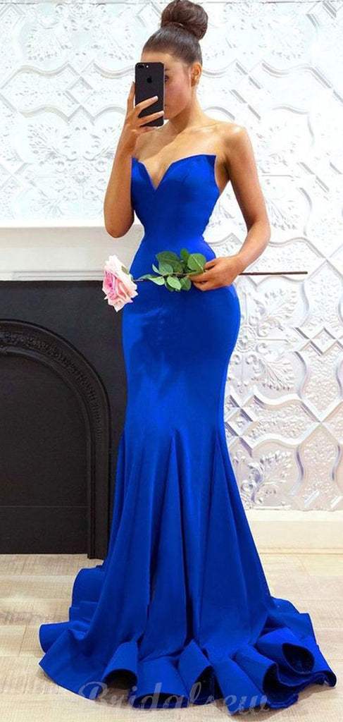 Blue Mermaid Strapless Simple Hot Sale Evening Prom Dresses PD107
