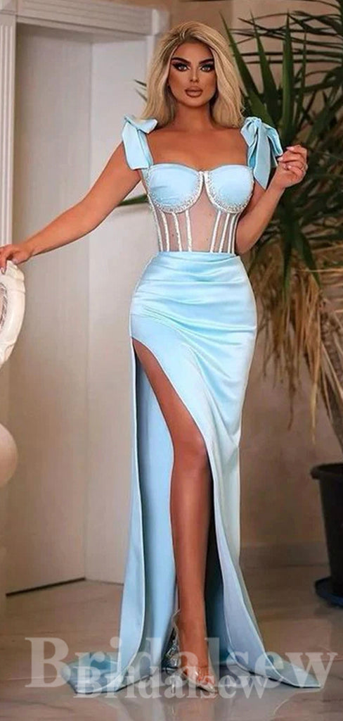 Blue Mermaid Stylish High Slit Elegant Long Women Evening Prom Dresses PD758