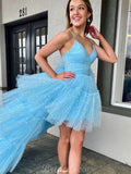 New Arrival Blue Shinning High-low Fashion Prom Dresses PD047