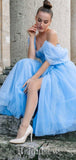 Blue Sparkly Sequin Short Prom Dresses, A-line Off Shoulder Fairy Princess Homecoming Dresses, HD021