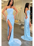 Blue Strapless New Long Mermaid Stylish Elegant Evening Prom Dresses PD934