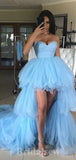 Blue Tulle High-low New Modest Elegant Long Women Evening Prom Dresses PD812