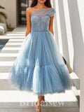 Blue Tulle New Short Prom Dresses, A-line One Shoulder Fairy Princess Homecoming Dresses, HD024