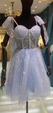 Blue Tulle Real Made High Quality Popular Short Homecoming Dresses HD011