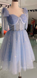 Blue Tulle Real Made High Quality Popular Short Homecoming Dresses HD011
