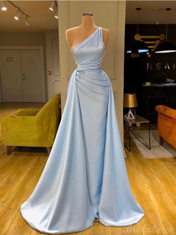 Blue Unique One Shoulder Vintage Long Evening Prom Dresses PD152