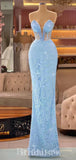 Blue Lace Mermaid Stylish Elegant Unique Modest Long Women Evening Prom Dresses PD756
