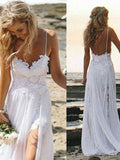 Boho Beach Simple Popular Lace Long Wedding Dresses WD014