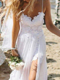 Boho Beach Simple Popular Lace Long Wedding Dresses WD014
