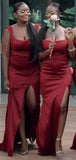 Burgundy Mermaid Long Simple Formal Satin Bridesmaid Dresses BD102