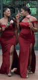 Burgundy Mermaid Long Simple Formal Satin Bridesmaid Dresses BD102