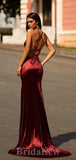 Burgundy New Simple Spaghetti Straps Long Mermaid Stylish Party Evening Prom Dresses PD946