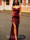 Burgundy New Simple Spaghetti Straps Long Mermaid Stylish Party Evening Prom Dresses PD946