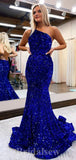 Burgundy Royal Blue Black Sequin Glitter Long Mermaid Sparkly One Shoulder Evening Prom Dresses PD930