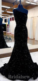 Burgundy Royal Blue Black Sequin Glitter Long Mermaid Sparkly One Shoulder Evening Prom Dresses PD930