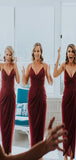Burgundy Cheap Short Spaghetti Straps Simple Bridesmaid Dresses BD053