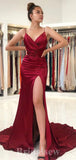 Burgundy Spaghetti Straps Mermaid Formal Party Long Evening Prom Dresses PD1070