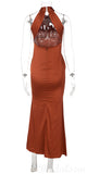 Burnt Orange Halter Mermaid Best Elegant Formal Black Girls Slay Satin Evening Long Prom Dresses PD529