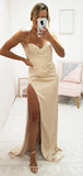 Champagne Mermaid Elegant Purple Spaghetti Straps Modest Unique Long Party Evening Prom Dresses, PD1265