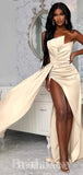 Champagne Mermaid Stylish High Slit Elegant Long Women Evening Prom Dresses PD759