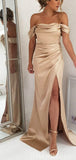 Champagne Off the Shoulder Mermaid Elegant Evening Modest Party Long Prom Dresses PD457