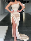 Champagne Sequin Mermaid Modest Party Long Prom Dresses, Evening Dress PD447