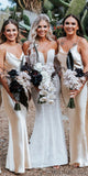Champagne Simple Spaghetti Straps Mermaid Formal Bridesmaid Dresses BD038