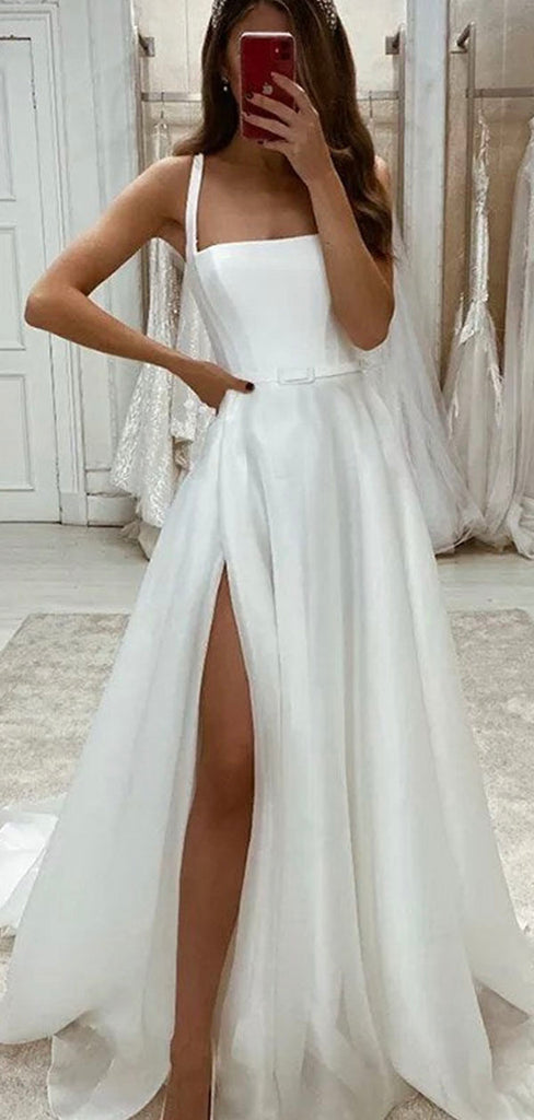 Charming A-line Elegant Sleeveless Beach Long Wedding Dresses WD171