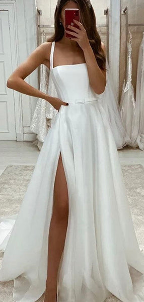 Charming A-line Elegant Sleeveless Beach Long Wedding Dresses WD171 ...