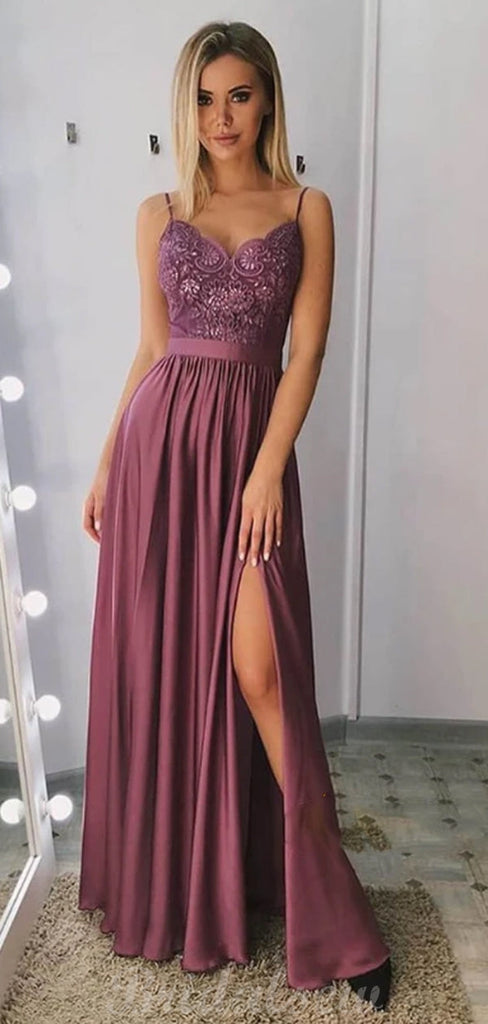 Charming A-line Spaghetti Straps Sleeveless Modest Long Prom Dresses, Evening Dress PD439