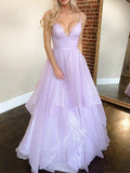 Charming A-line Sparkly Sequin Spaghetti Straps Simple Modest Party Long Prom Dresses PD313