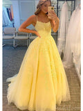 Charming A-line Yellow Lace Popular Party Black Girls Slay Evening Long Prom Dresses PD503