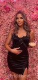 Charming Black Mermaid Straps Short Women Evening Prom Dresses, Homecoming Dress PD707