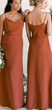 Charming Burnt Orange Spaghetti Strap Elegant Long Most Popular Bridesmaid Dresses BD220