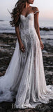 Charming Classic Off the Shoulder Lace Unique Beach Vintage Long Wedding Dresses WD321