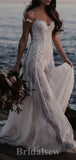 Charming Classic Off the Shoulder Lace Unique Beach Vintage Long Wedding Dresses WD321