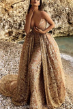 Charming Detachable Gold Gorgeous Fashion Evening Prom Dresses PD035