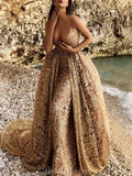 Charming Detachable Gold Gorgeous Fashion Evening Prom Dresses PD035