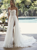 Charming Elegant Best Vintage Dream Beach Slit Long Wedding Dresses, Bridal Gown WD463