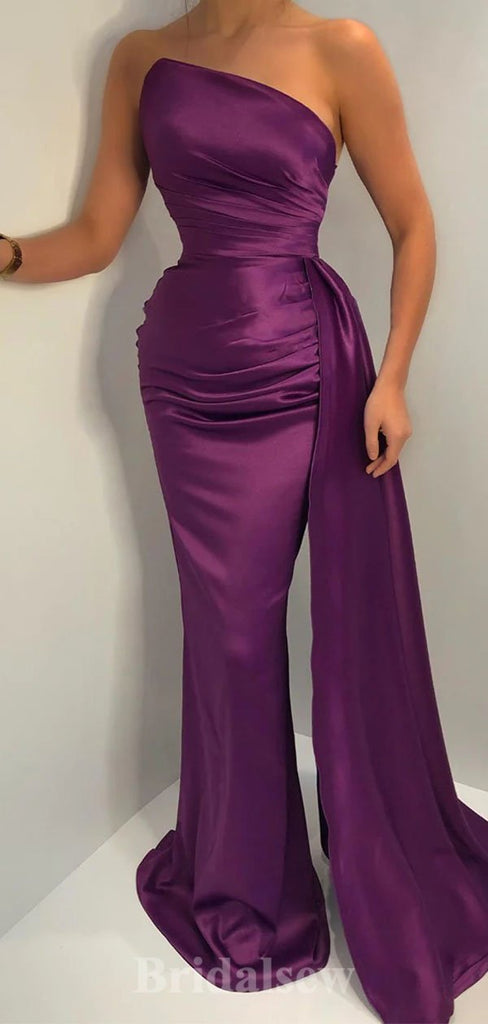 Charming Elegant Purple Strapless Modest Unique Mermaid Long Party Evening Prom Dresses, PD1264