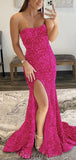 Charming Hot Pink One Shoulder Sequin Sparkly Mermaid Elegant Formal Long Prom Dresses, Evening Dress PD425
