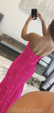 Charming Hot Pink One Shoulder Sequin Sparkly Mermaid Elegant Formal Long Prom Dresses, Evening Dress PD425