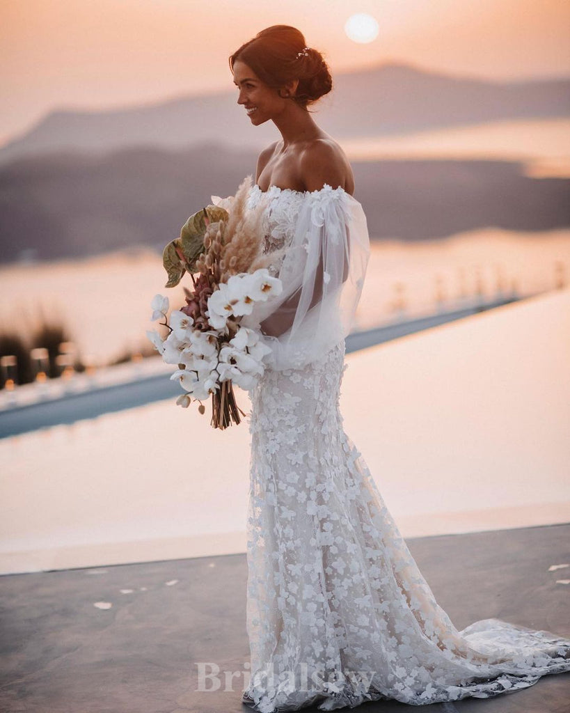 Charming Lace Appliques Mermaid Detachable Princess Classy Fairy Beach Vintage Long Wedding Dresses WD339