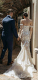 Charming Lace Mermaid Off the Shoulder Elegant Classy Fairy Beach Vintage Long Wedding Dresses WD340