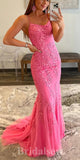 Charming Lace Mermaid Spaghetti Straps New Elegant Long Party Evening Prom Dresses PD973
