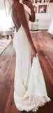 Charming Lace Mermaid Spaghetti Straps Vintage Beach Long Wedding Dresses WD275